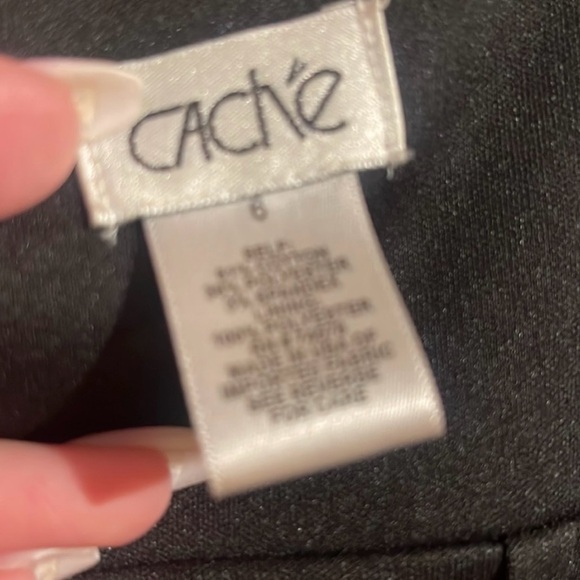 Cache Darkwash Denim Ruched Jean Dress in Bodycon Midi Style with Tan Stitching! - Picture 8 of 8